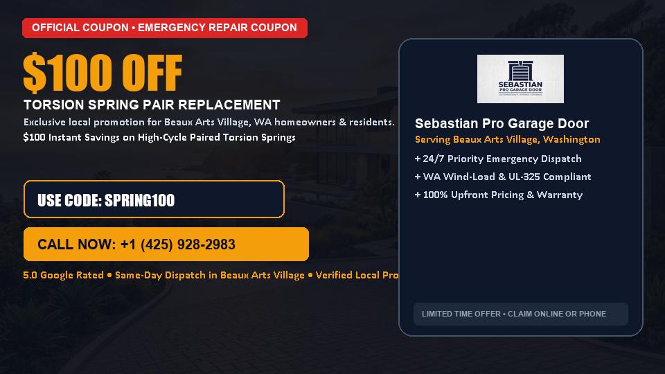 Sebastian Pro Garage Door $100 OFF Dual Torsion Spring Replacement in Beaux Arts Village, WA