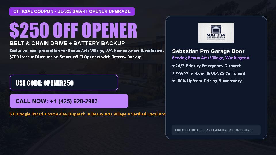 Sebastian Pro Garage Door $250 OFF Premium LiftMaster Opener Installation in Beaux Arts Village, WA