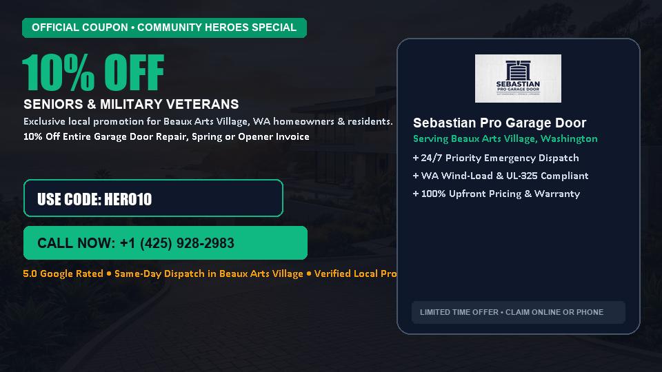 Sebastian Pro Garage Door 10% OFF Seniors & Military Veterans in Beaux Arts Village, WA